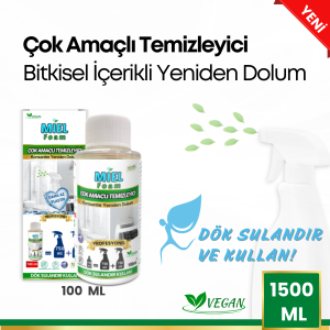 Bitki Bazlı, Vegan, Toksik Olmayan, Konsantre, Yüksek Performans, Çevre Dostu, Hayvan Dostu, Çok Amaçlı Temizleyici Yeniden Dolum 100 ml