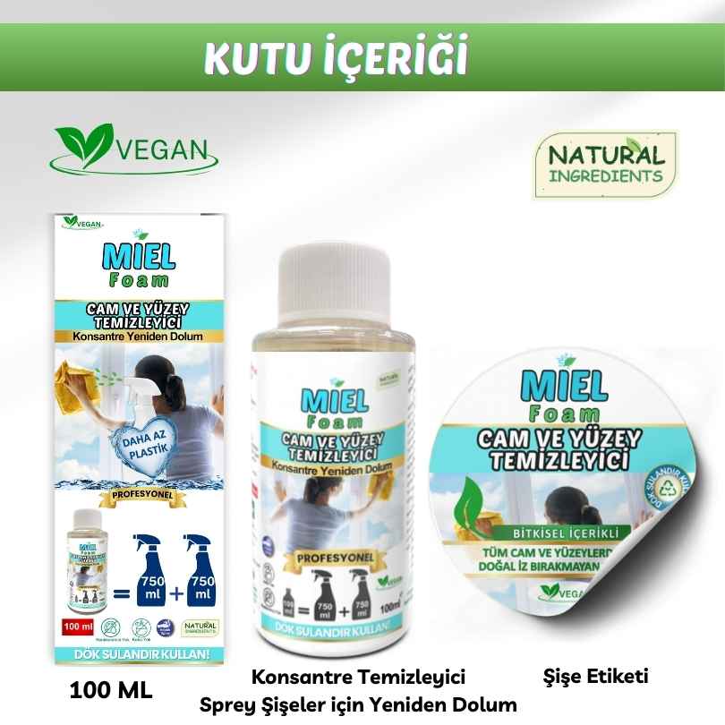Miel Foam Bitki Bazlı, Vegan, Toksik Olmayan, Konsantre, Yüksek Performans, Çevre Dostu, Hayvan Dostu, Köpük Sprey, cam sil, doğal cam ve yüzey temizleyici (6)